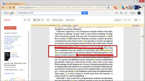 A Google Books page with a passage on Bestimmtheit highlighted