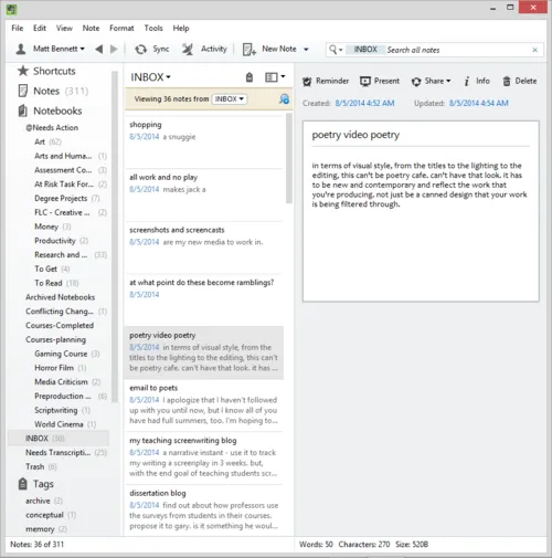 My Evernote inbox in August 2014