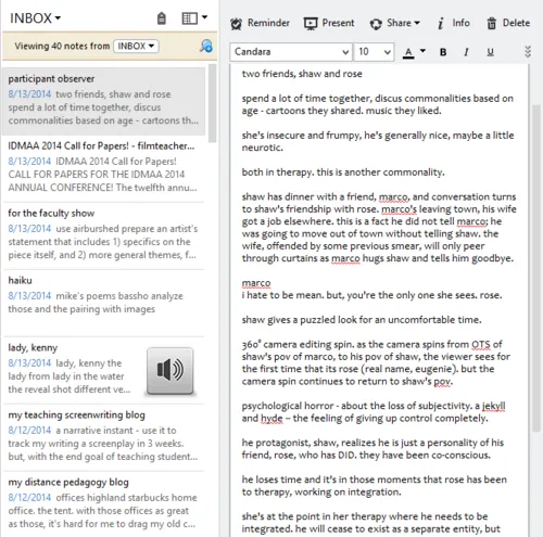The participant observer note in Evernote at the ideation stage
